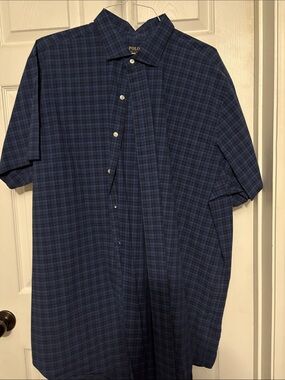 Polo by Ralph Lauren Navy and Dark Blue Plaid Short-Sleeve Button-Down
